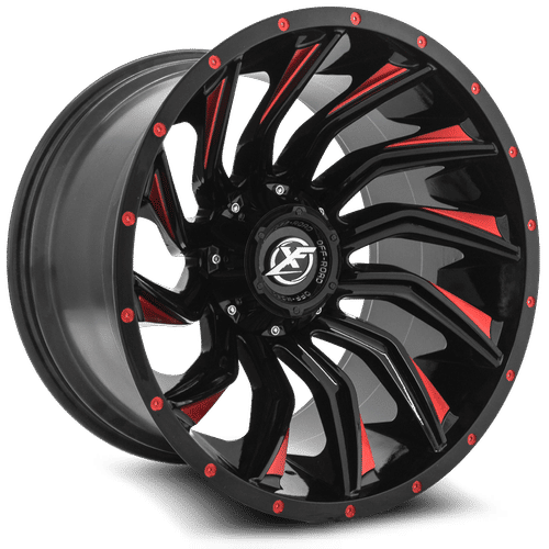 XF OFFROAD XF-224 20x10 8x165.1/8x170  -12 Gloss Black Red Milled
