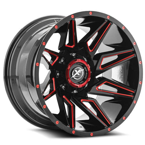 XF OFFROAD XF-218 22x12 6x135/6x139.7 -44 Gloss Black Milled Red