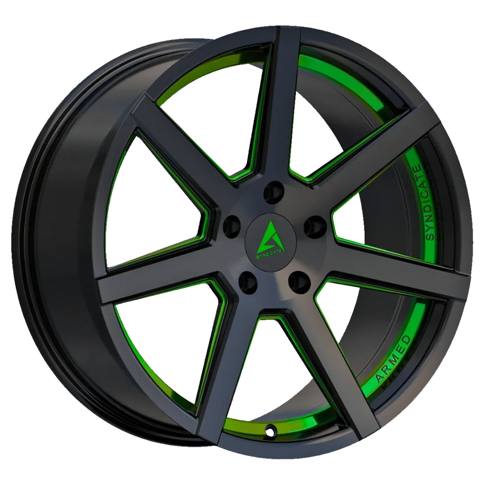 Armed Syndicate ASSASSIN 74.1 18x8 5x112  5x114.3 35 GLOSS BLACK + GREEN