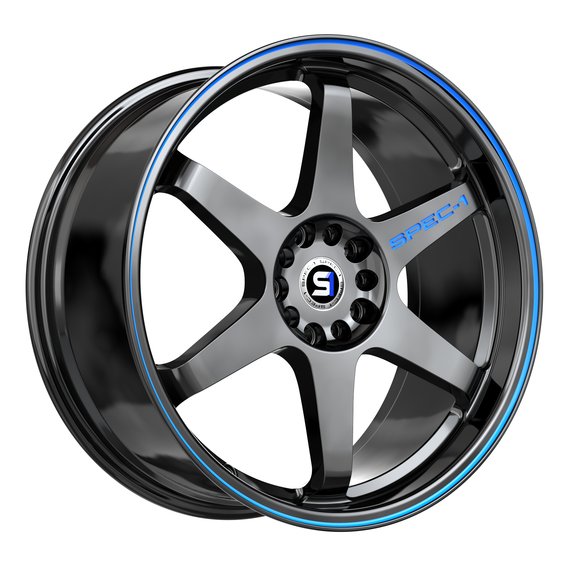 Spec-1 Racing SPT-33 17x8.0 5x108 5x114.3 +38 Gloss Black / Blue Line
