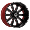 XF OFFROAD XFX-302 22x12 5x127/5x139.7 -44 Gloss Black Milled W/Red Inner