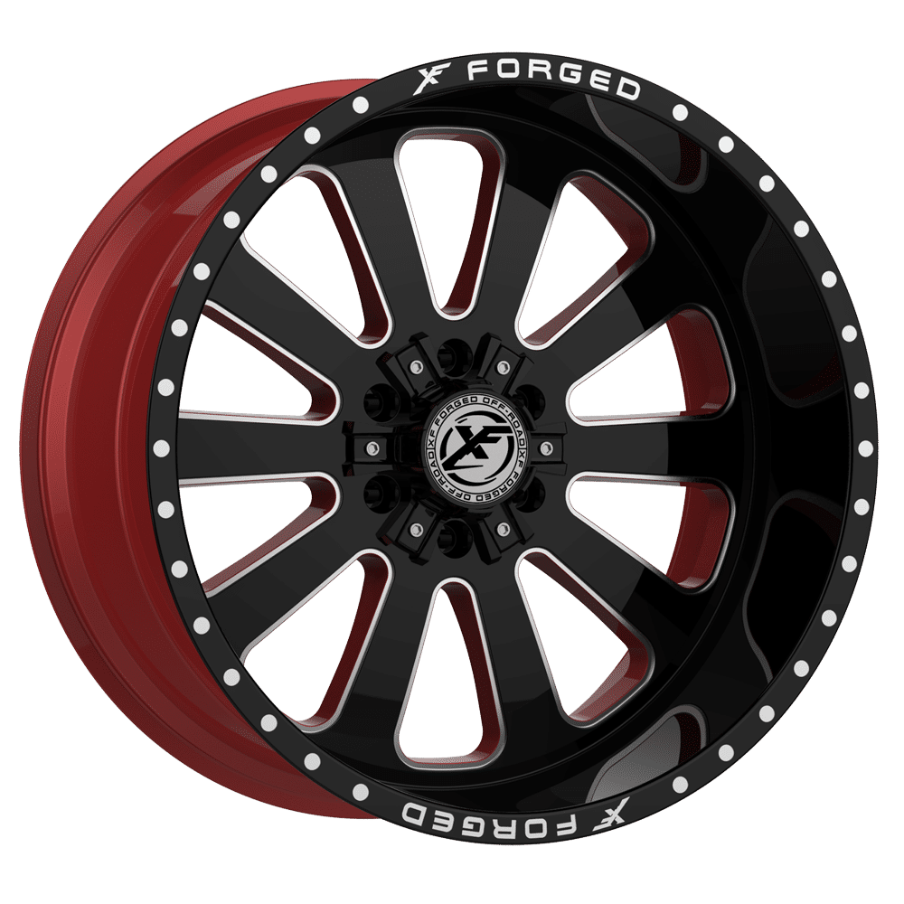 XF OFFROAD XFX-302 22x12 5x127/5x139.7 -44 Gloss Black Milled W/Red Inner