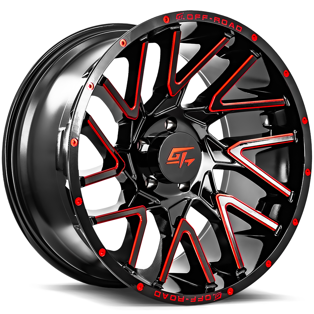 GT OFF-ROAD Aggression 20x10 5x127 -18 Gloss Black Milled Red