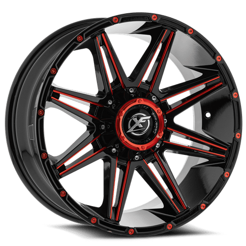 XF OFFROAD XF-220 20x10 6x135/6x139.7 -12 Gloss Black Red Milling