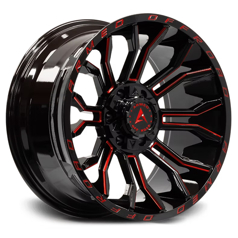 Armed Offroad HAVOC 24x12 8x165.1  8x180 -44 GLOSS BLACK MILLED + RED