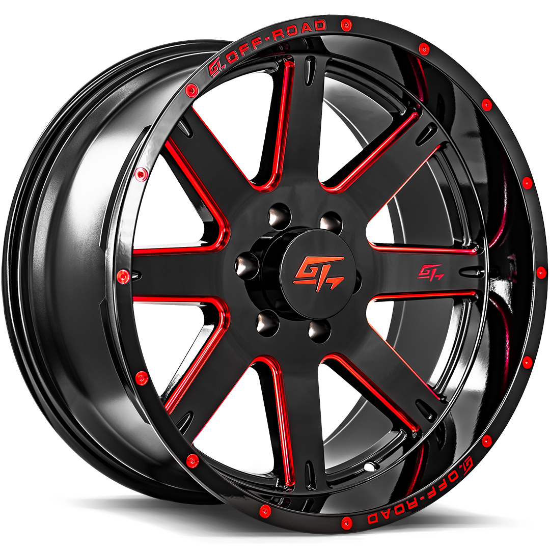 GT OFF-ROAD Invasion 20x10 6x139.7 -18 Gloss Black Milled Red