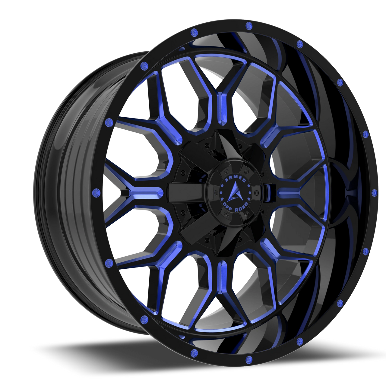 INFANTRY 20X12 5X127/5X139.7 ET:-44 NOIR BRILLANT BLEU FRAISÉ 78.1