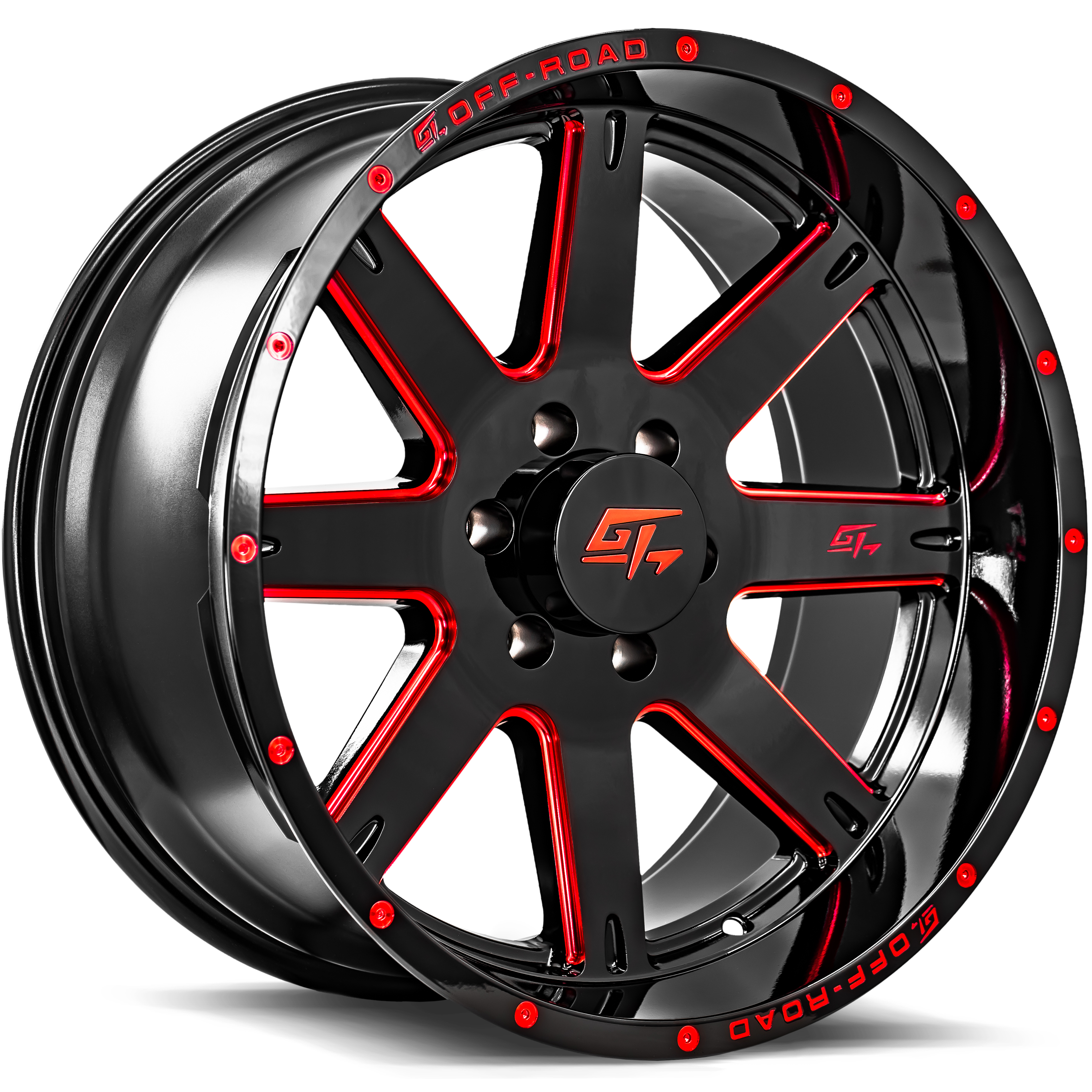 GT OFF-ROAD Invasion 20x9 6x135 +12 Gloss Black Milled Red