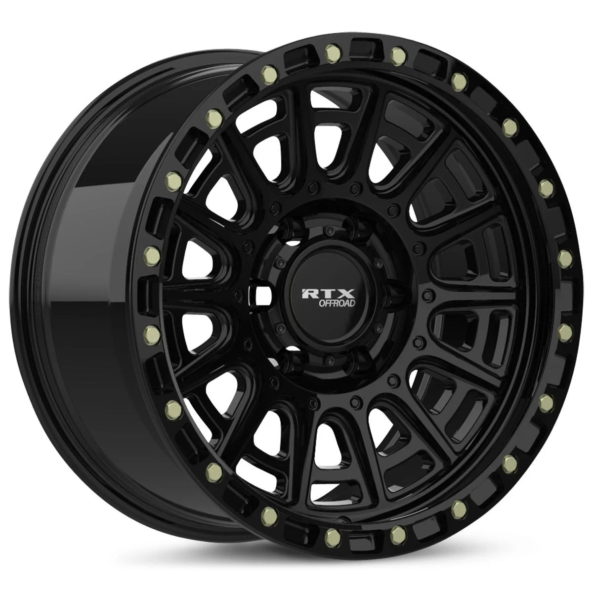 RTX Striker 17x8.5 6x139.7 offset 10 cb 106.1 Gloss Black Milled Rivet