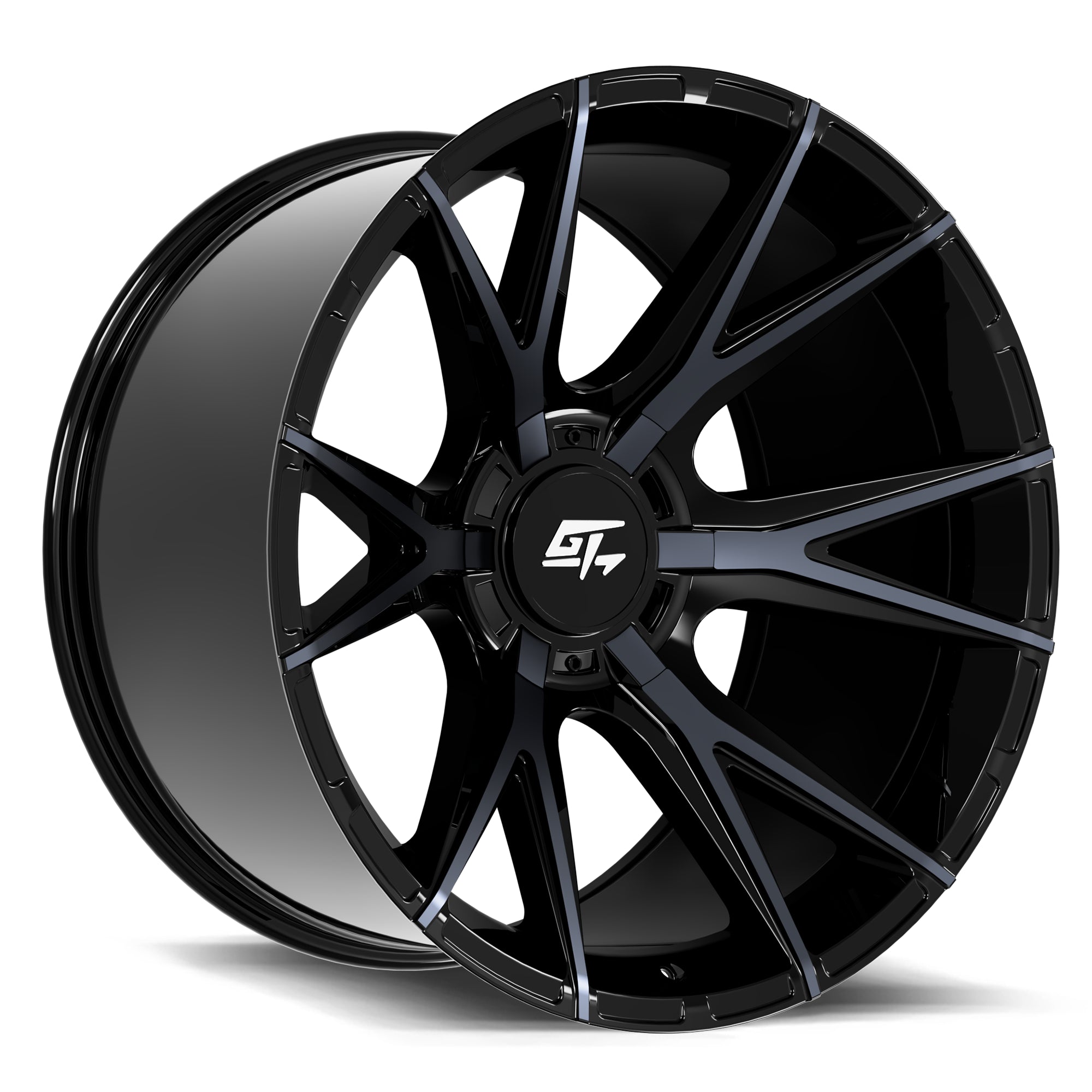 GT Offroad Fusion 22x10   CB: 125.2  BP: 8x165.1/8x180   ET: -18  Gloss Black Titanium Face