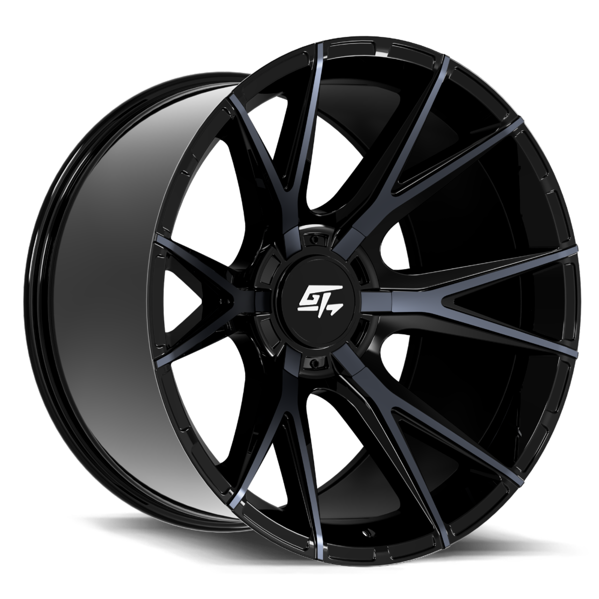 GT Offroad Fusion 20x9   CB: 78.1  5x127 | 5x139.7   Offset 12  Gloss Black Titanium Face